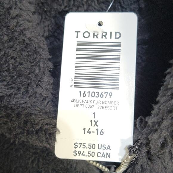 Torrid Black Faux Fur Bomber JacketWomens Plus Size 1X NWT - Picture 5 of 15